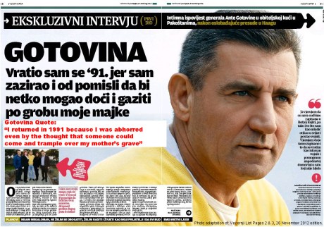 Ante Gotovina, Vecernji List 26 November 2012