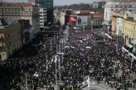 Crowds gathering for "No Cyrillic in Vukovar" RallyZagreb, 7 April 2013, Ban Jelacic Sq., Photo: Grgur Zvcko/Pixsell