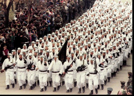 Muslim Army of Bosnia and Herzegovina displays its mujahedin strength, Zenica 1994  (Photo first published in The London Times, 1994)