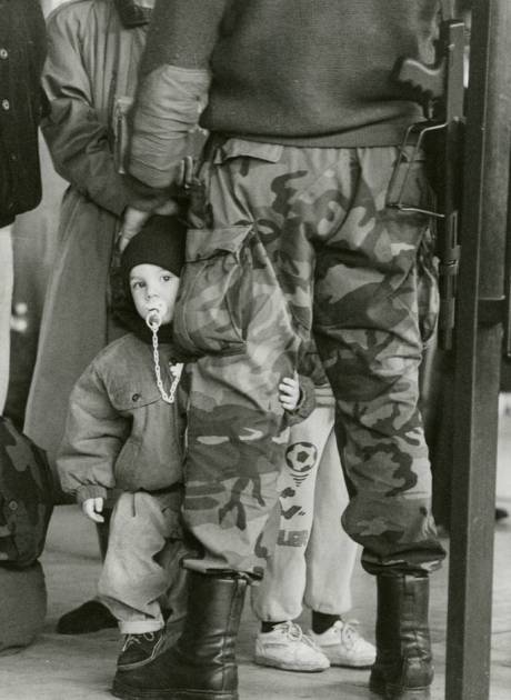 Croatia Zagreb Dec 1991 - A Croat child farewells soldier father Photo: Jadran Mimica