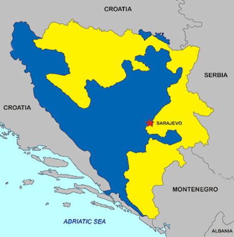 Bosnia and Herzegovina (BiH) Yellow represents Serbian Republic That part of BiH that was ethnically cleansed By Serbs 