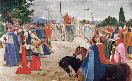 The crowning of Croatia's King Tomislav, 925  Painting by Oton Ivekovic Photo Credit: Wikimedia Commons