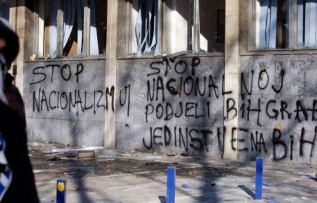 Graffiti: Stop Nationalism Stop Nationalistic Division of Bosnia United Bosnia