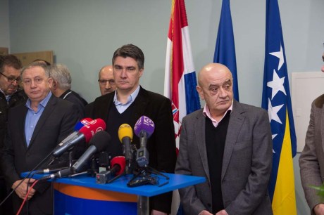 Centre: Zoran Milanovic, Croatian Prime Minister In Mostar 9 Feb 2014 Photo: Branimir Boban/Cropix