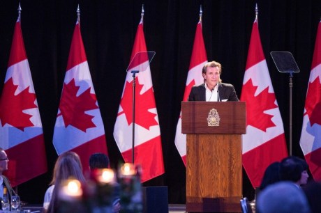 Robert Herjavec investor and star of TV shows “Dragon’s Den” and  “Shark Tank” speaks as Master of Ceremonies at a fundraiser event  for Canada’s Memorial of Victims of Communism project  at the Toronto Congress Centre on Friday May 30th  (Photo: Evan Ning/Epoch Times)