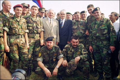 Franjo Tudjman with his Operation Storm team of Croatia's heroes  6 August 1995 in Knin