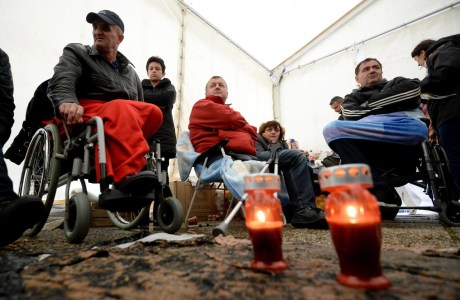 Candles for Nevenka Topalusic at the war-invalids' protest site  in Zagreb ,CroatiaPhoto: Marko Prpic/Pixsell