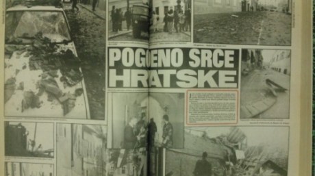 Croatian newspaper Vecernji List 8 October 1991 covers the bombing of the heart of Croatia: Zagreb