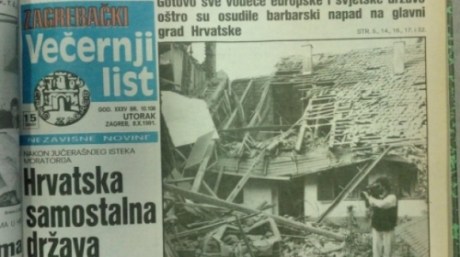Vecernji List 8 October 1991 Zagreb bombing by Yugoslav Army