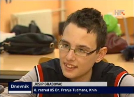 Josip Grabovac 8th grader at Primary School "Dr Franjo Tudjman" in Knin pleads:  "Please return my  teacher's aide  into my classroom" Screenshot: hrt.hr news 4 November 2014