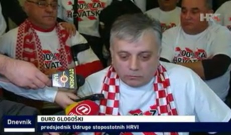 Front: Djuro Glogoski, invalid war veteran one of the leaders of Croatian War Veterans Protest Photo: Screenshot hrt.hr news 29 January 2015