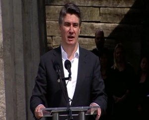 Croatia's Prime Minister Zoran Milanovic at Jasenovac, 26 April 2015