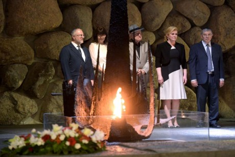 Croatian President Kolinda Grabar-Kitarovic at Yad Vashem/ Israel with Branko Lustig (in hat)  Photo: Office of President, RH