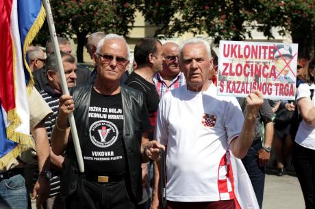 "Remove the criminal from the opera square" Say placards at Zagreb protests 23 August 2015 