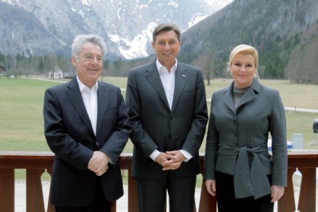 From left: Austria president Heinz Fischer Sloveina president Borut Pahor and Croatia president Kolinda Grabar-Kitarovic at European Alpback Forum end of August 2015