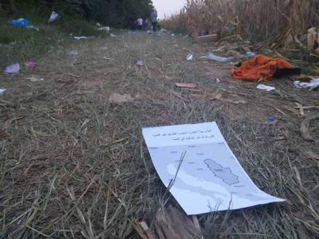 Leaflet given to refugees while in Serbia. At a border crossing near Bapska, Croatia, volunteers distributed fliers telling refugees they were in Serbia and would get passage to Austria. Photo: Max J. Rosenthal