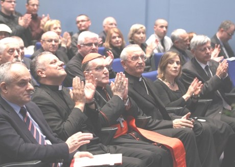 Zagreb Croatia 24 November 2015 From Right: Zeljko Reiner, Croatian parliamentarian, dr Esther Gitman, historian and author, Archbishop Zelimir Puljic, Croatian Bishops' Conference, Cardinal Josip Bozanic and Zeljko Tanjic, Rector Croatian Catholic University Photo: B. Covic 