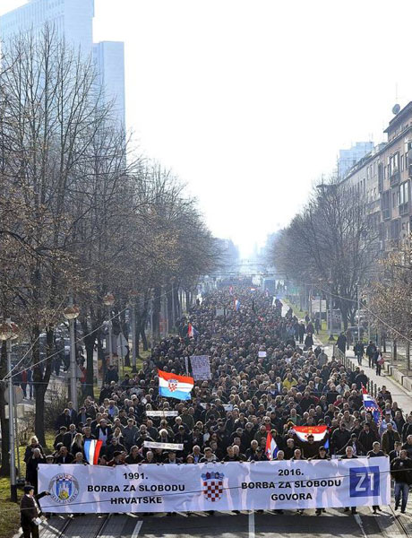 Protest for freedom of speech for support of journalist Marko Juric and Z1TV is "bigger than Ben Hur" on 26 January 2016 Zagreb Croatia Way to go! Photo: Boris Kovacev/CroPix