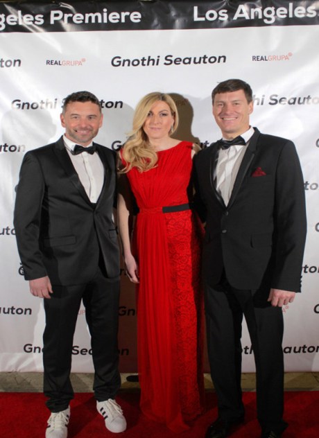 From left: Bruno Kovacevic, film author Janica and Ivica KOstelic Music Hall film premiere Los Angeles 5 February 2016 Photo: Real Group