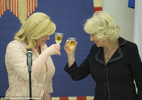 Camilla Duchess of Cornwall and Kolinda Grabar-Kitarovic President of Croatia in a friendly exchange Photo: Tim Rooke/REX/Shuttlestock