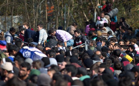 Pushing to get into Slavonski Brod Croatia camp - January 2016