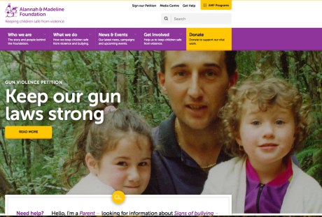 Walter Mikac and lost daughters: Alannah and Madeline Photo: Screenshot Alannah and Madeline Foundation https://www.amf.org.au/gun-violence-petition/