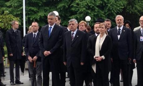 Tomislav Karamarko, First Deputy Prime Minister (front left) and Zeljko Reiner (front right) President of Croatian Parliament Pay respects to victims of communist crimes at Bleiburg Saturday 14 May 2016 Photo: Vlada RH/Twitter 