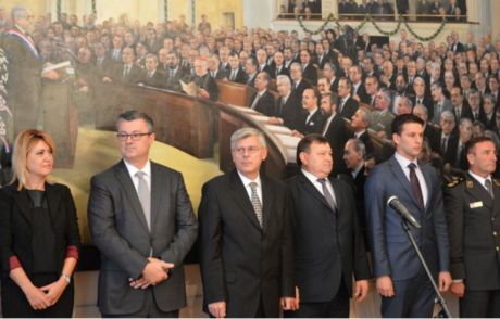 Croatian Parliament Friday 7 October 2016 Celebrating 25 years of independence Centre left: outgoing PM Tihomir Oreskovic and Zeljko Reiner, President of Croatian Parliament Photo: sabor.hr