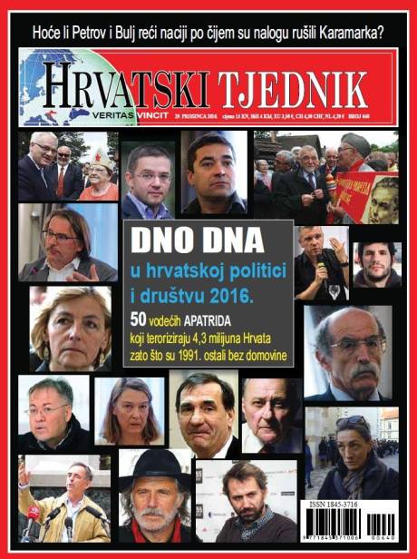 Cover Page "Hrvatski Tjednik"/ Croatian Weekly featuring article on leading communists in Croatia still terrorising the nation daily Photo courtesy: Ivica Marijacic, Hrvatski Tjednik