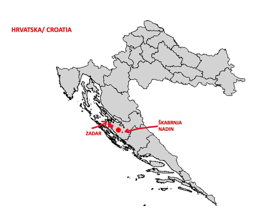 Map of Croatia and position of Skarnja and Nadin